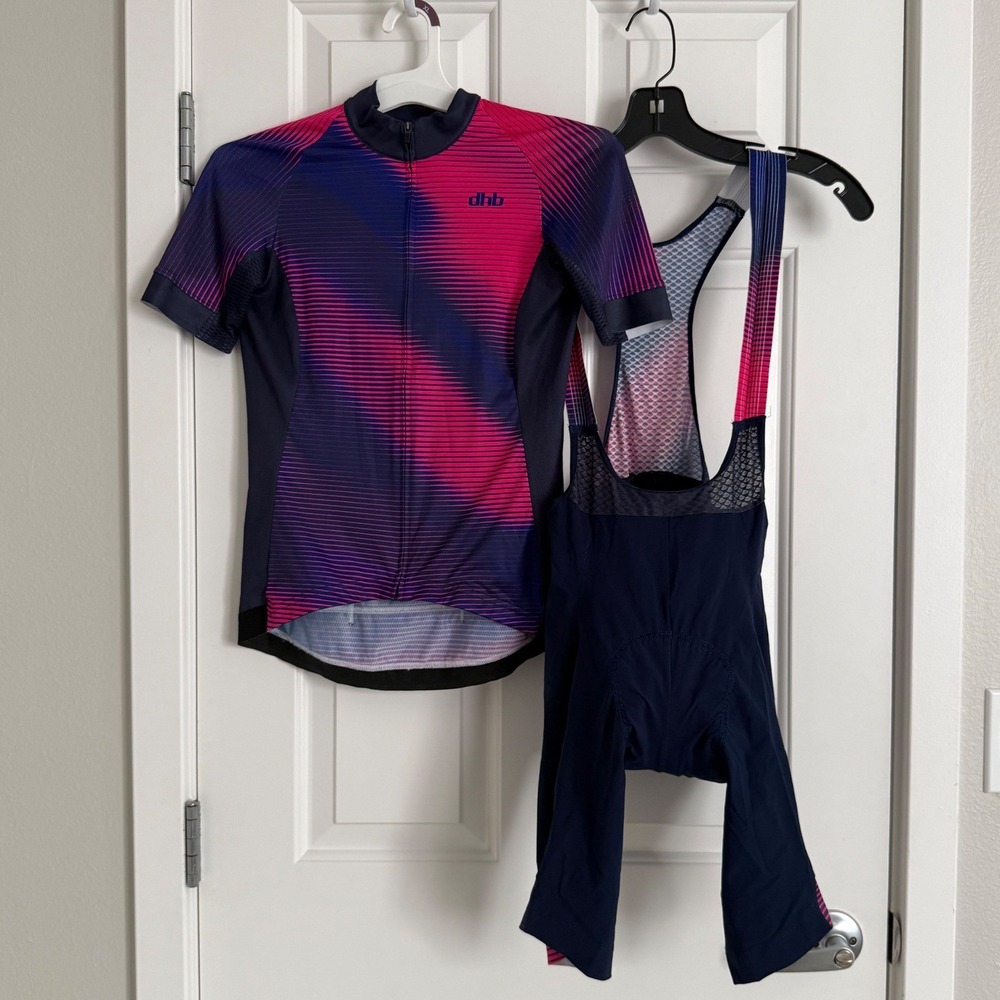 dhb Aeron Women's Cycling Jersey & Bib Shorts Kit UK 12 US 8 Pink Blue